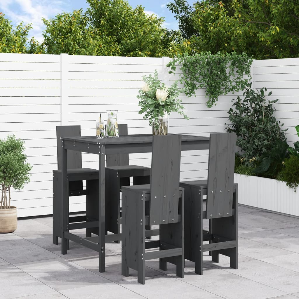 5 Piece Garden Bar Set Grey Solid Wood Pine - Direct Imports