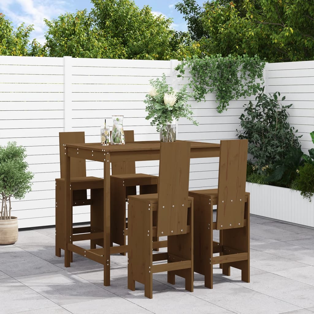 5 Piece Garden Bar Set Honey Brown Solid Wood Pine - Unbeatable Bargains
