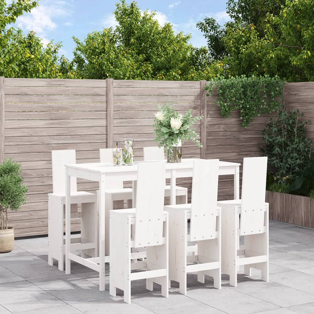 7 Piece Garden Bar Set White Solid Wood Pine - Direct Imports
