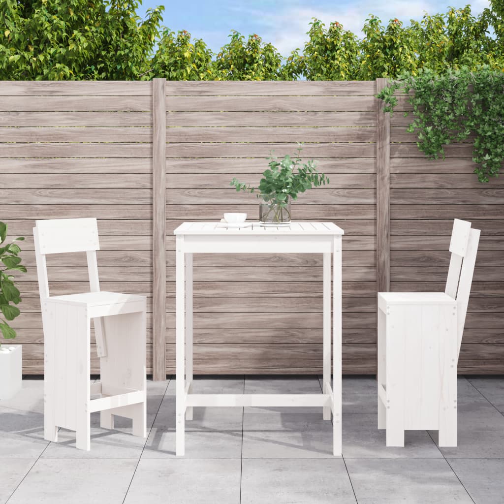 3 Piece Garden Bar Set White Solid Wood Pine - Millennium Furniture