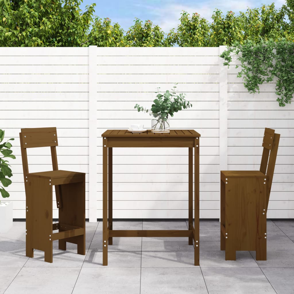 3 Piece Garden Bar Set Honey Brown Solid Wood Pine - Direct Imports