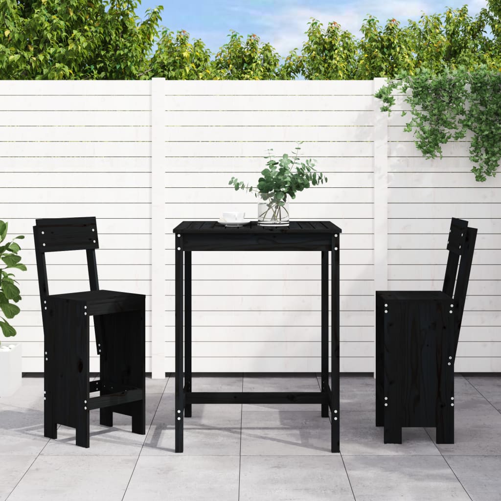 3 Piece Garden Bar Set Black Solid Wood Pine - Casper Homes