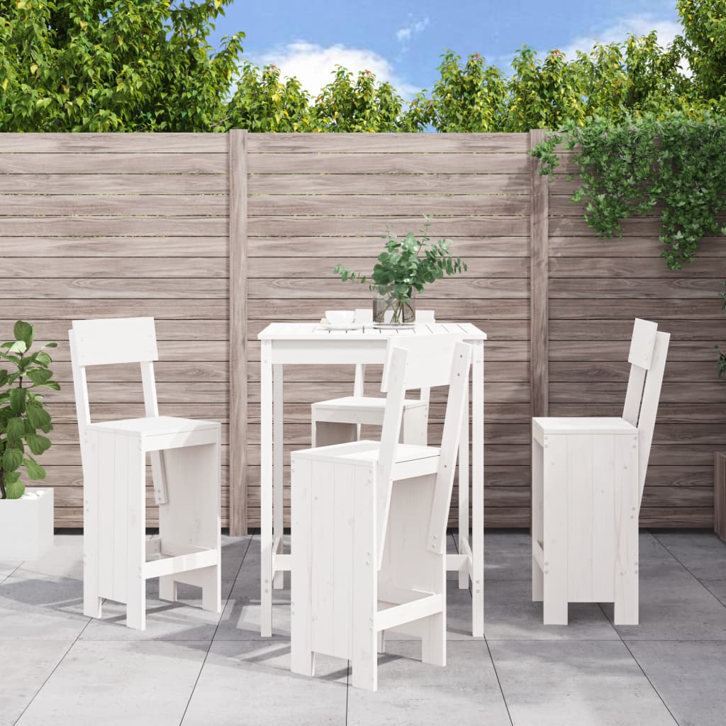 5 Piece Garden Bar Set White Solid Wood Pine - The Home Maker