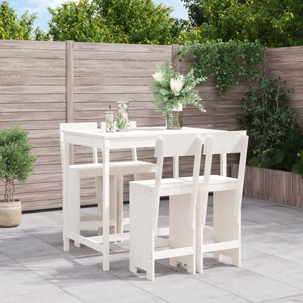5 Piece Garden Bar Set White Solid Wood Pine - Direct Imports