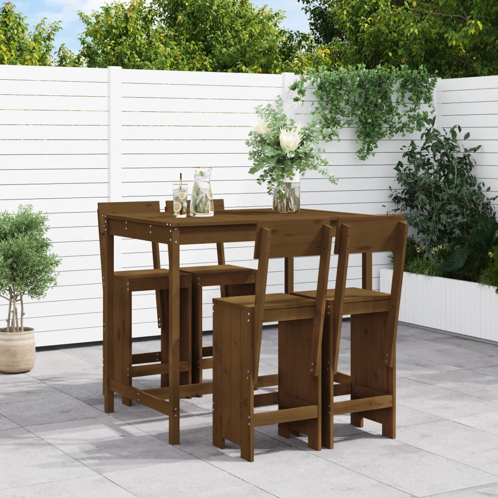 5 Piece Garden Bar Set Honey Brown Solid Wood Pine - Merkel Designers