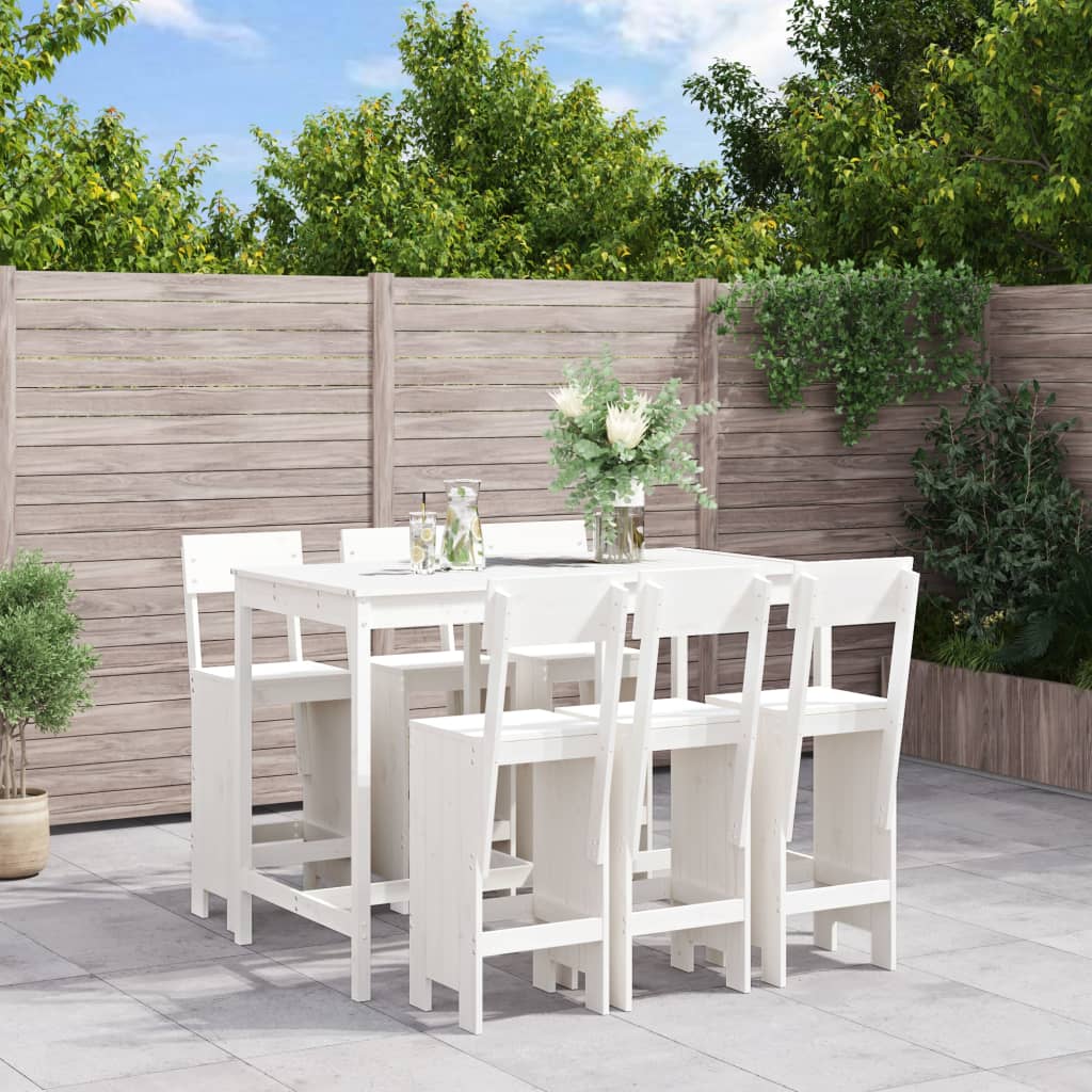 7 Piece Garden Bar Set White Solid Wood Pine - All Things Good