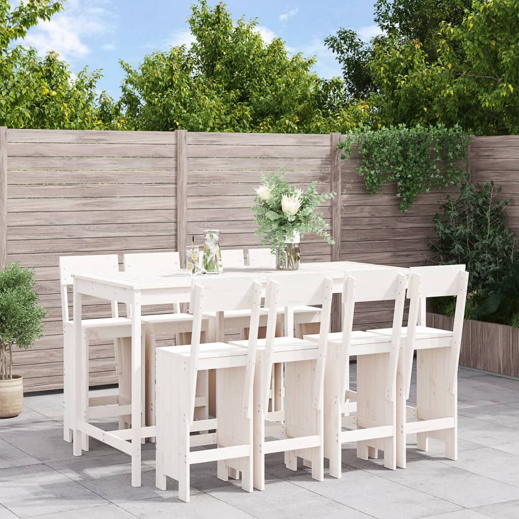 9 Piece Garden Bar Set White Solid Wood Pine - Style and Chic