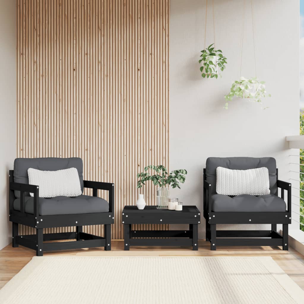 Garden Chairs 2 pcs Black Solid Wood Pine - Casper Homes