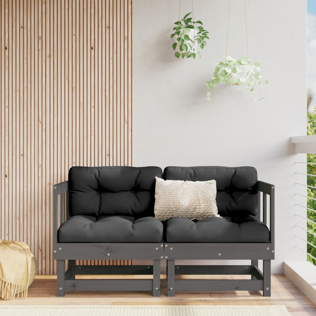 Garden Corner Sofas 2 pcs Grey Solid Wood Pine - Brittle & Co