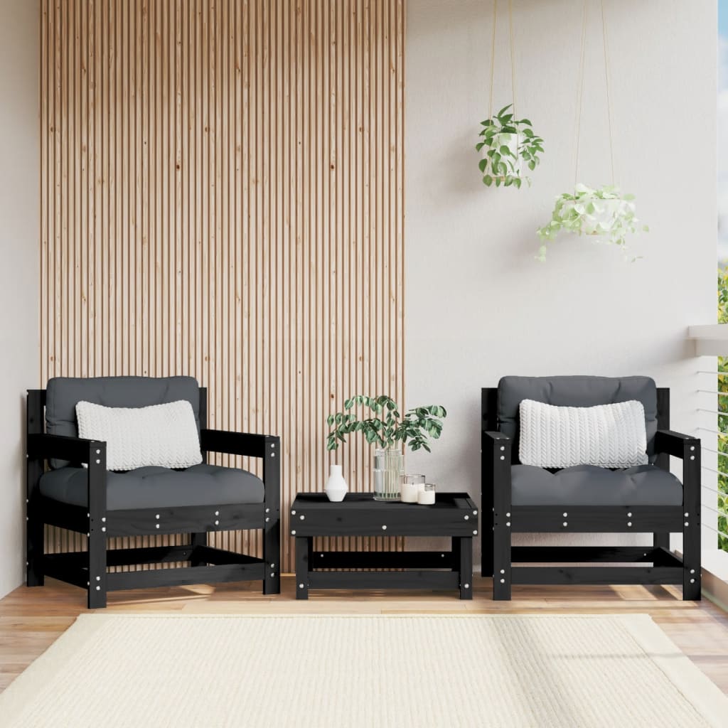 Garden Chairs 2 pcs Black Solid Wood Pine - All Things Good