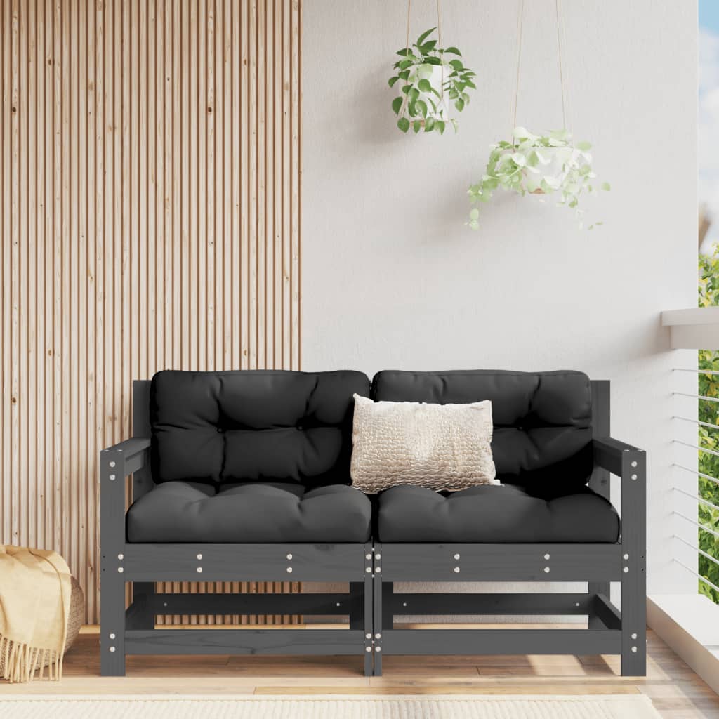Garden Corner Sofas 2 pcs Grey Solid Wood Pine - Brittle & Co