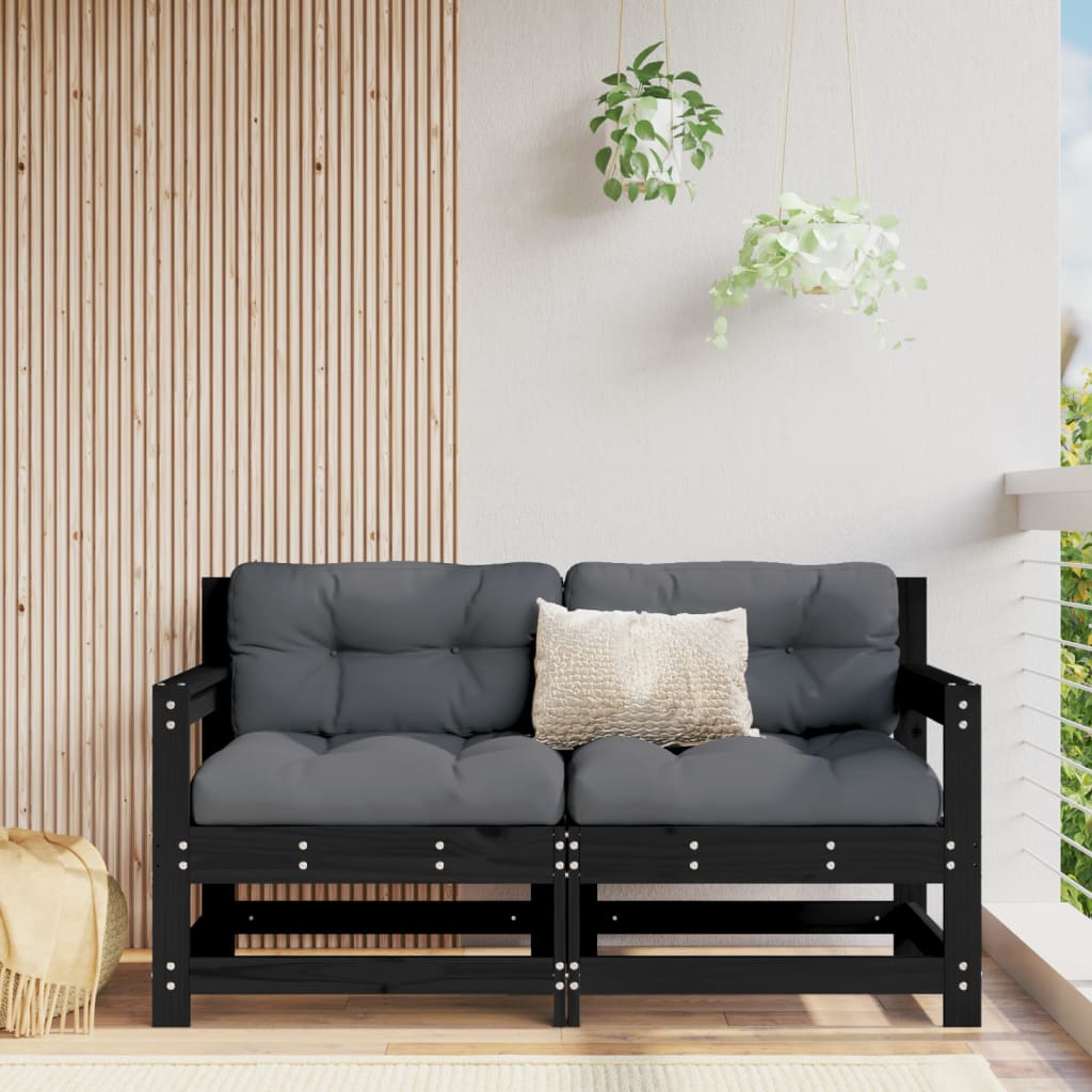 Garden Corner Sofas 2 pcs Black Solid Wood Pine - Casper Homes