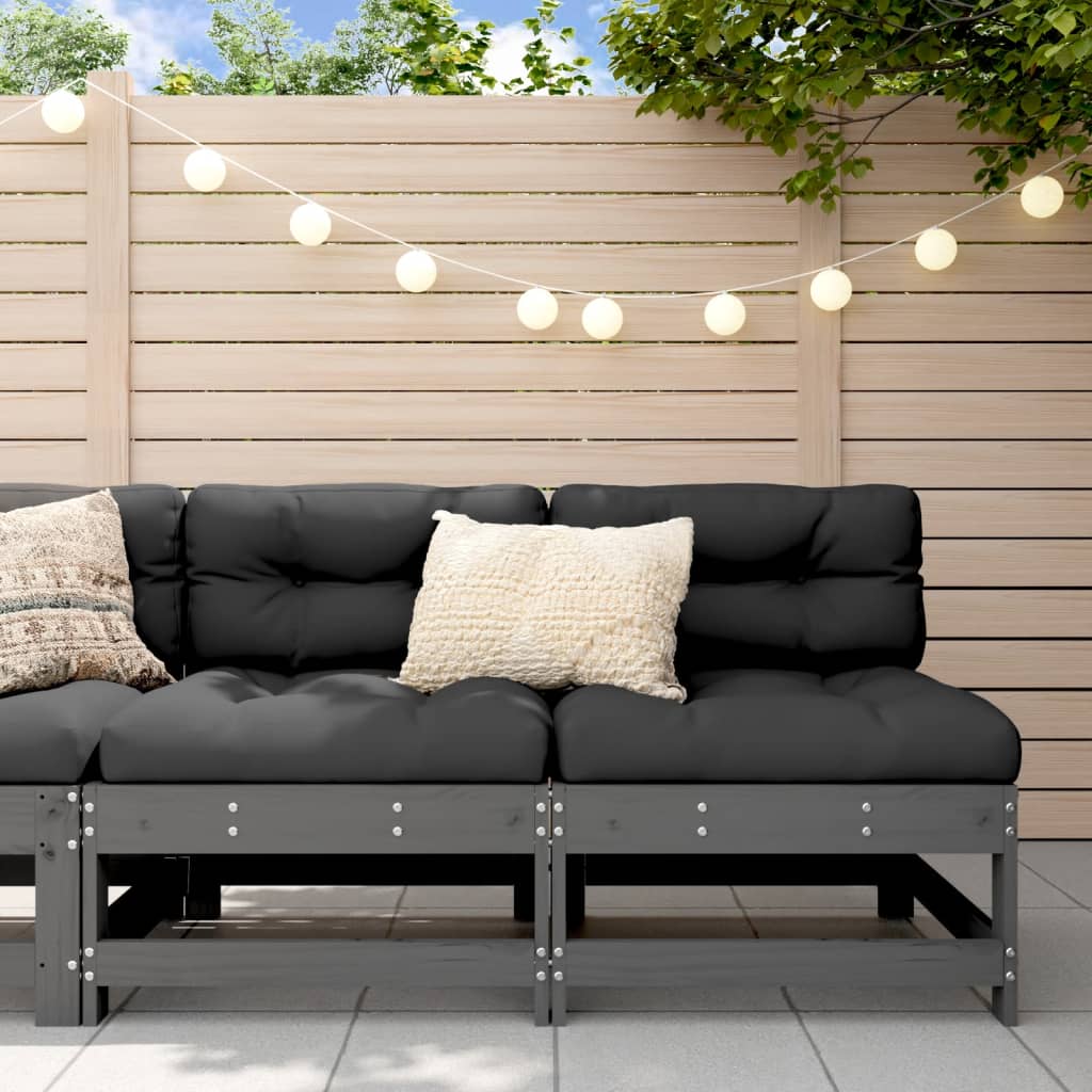 Garden Middle Sofas 2 pcs Grey Solid Wood Pine - Tyrell & Tyrell