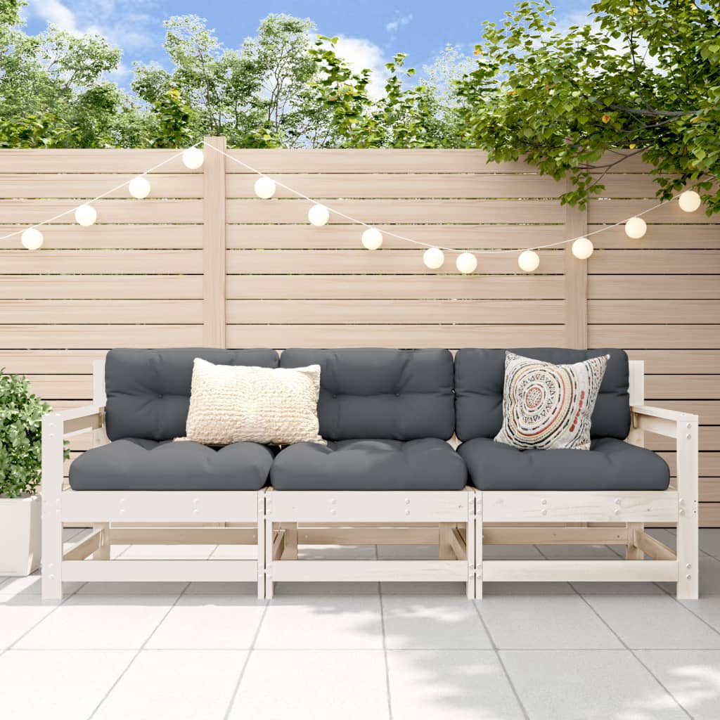 3 Piece Garden Lounge Set White Solid Wood Pine - Merlin Deals