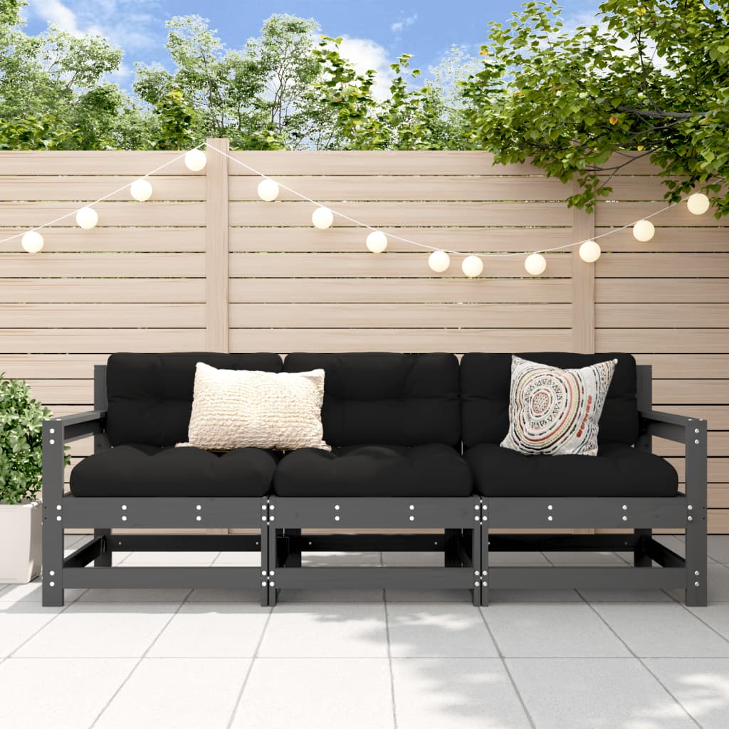 3 Piece Garden Lounge Set Grey Solid Wood Pine - The Home Maker