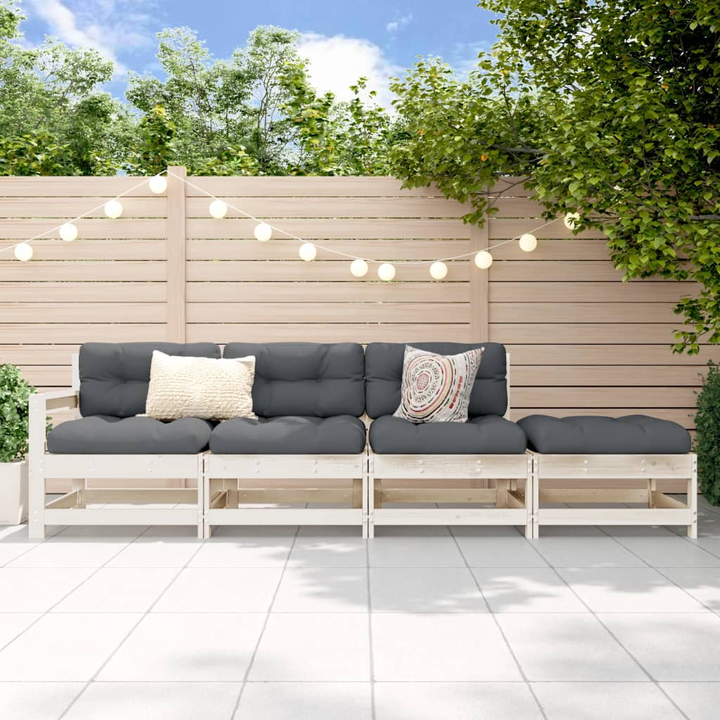 4 Piece Garden Lounge Set White Solid Wood Pine - Sid & Sam