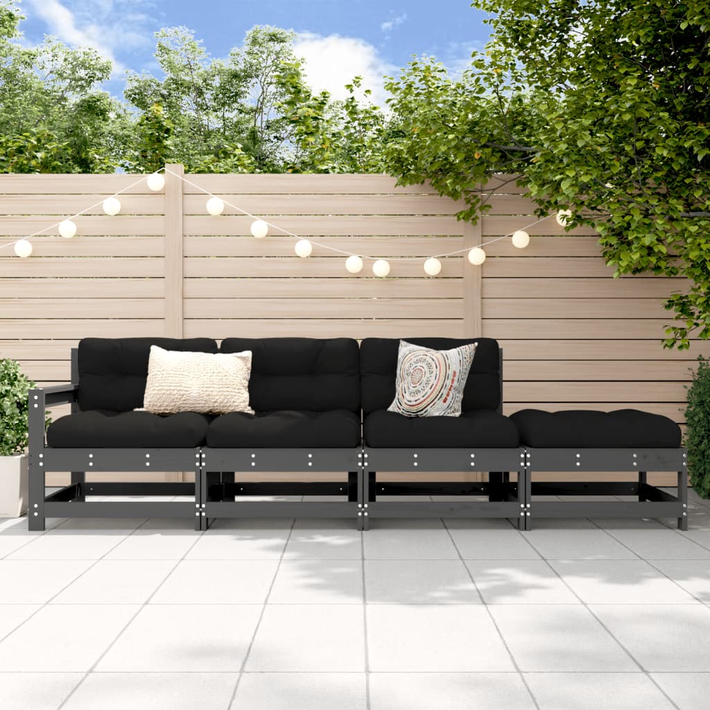 4 Piece Garden Lounge Set Grey Solid Wood Pine - The Home Maker