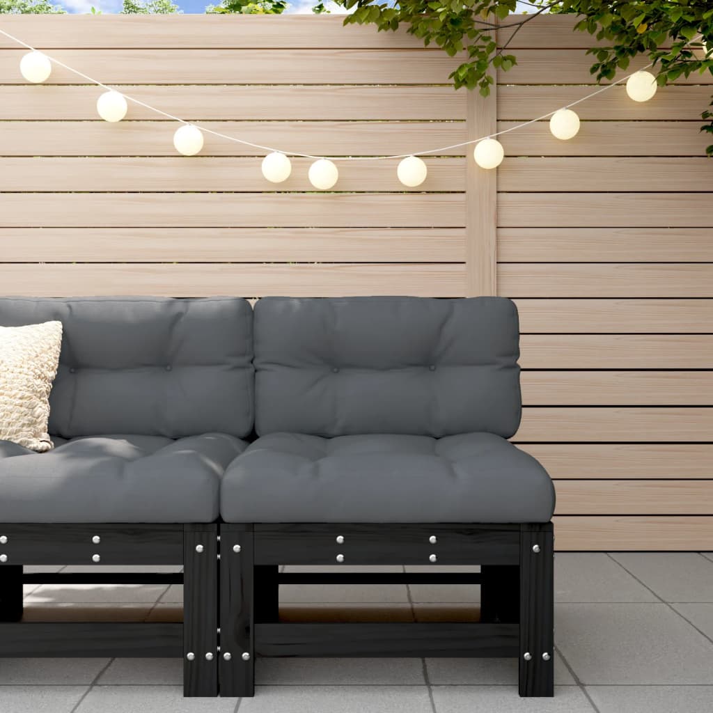 Garden Middle Sofa Black Solid Wood Pine - Millennium Furniture