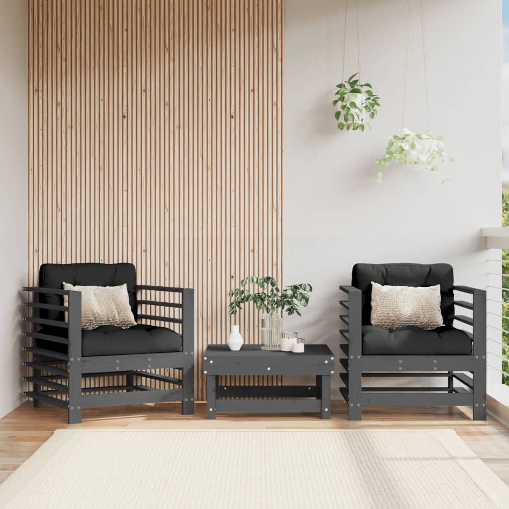 Garden Chairs 2 pcs Grey Solid Wood Pine - Sid & Sam
