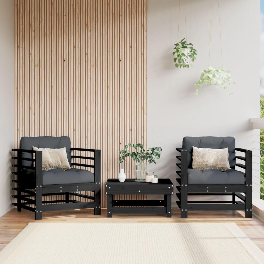 Garden Chairs 2 pcs Black Solid Wood Pine - Direct Imports