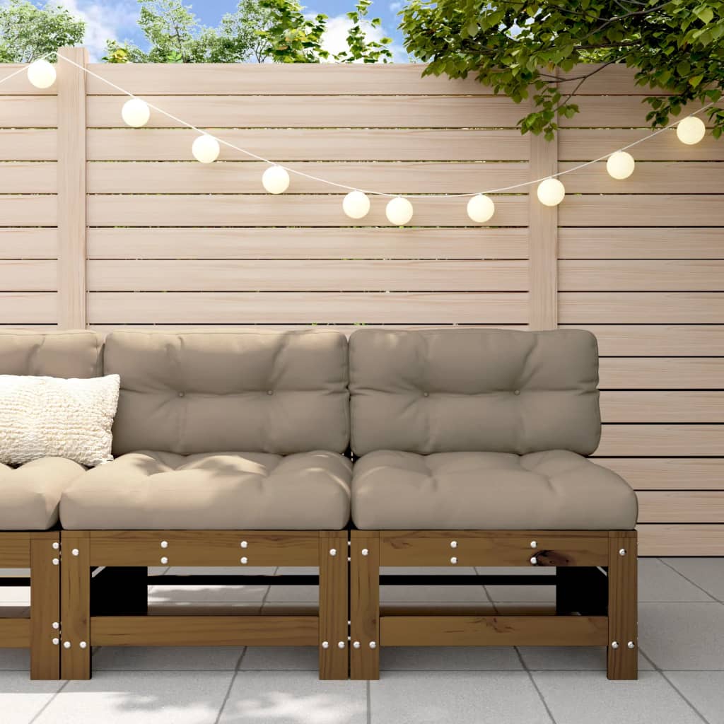 Garden Middle Sofas 2 pcs Honey Brown Solid Wood Pine - Discount Dealers