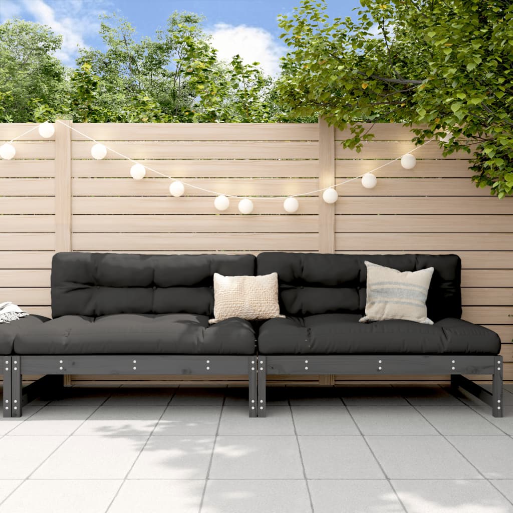 Garden Middle Sofas 2 pcs Grey 120x80 cm Solid Wood Pine - Discount Dealers