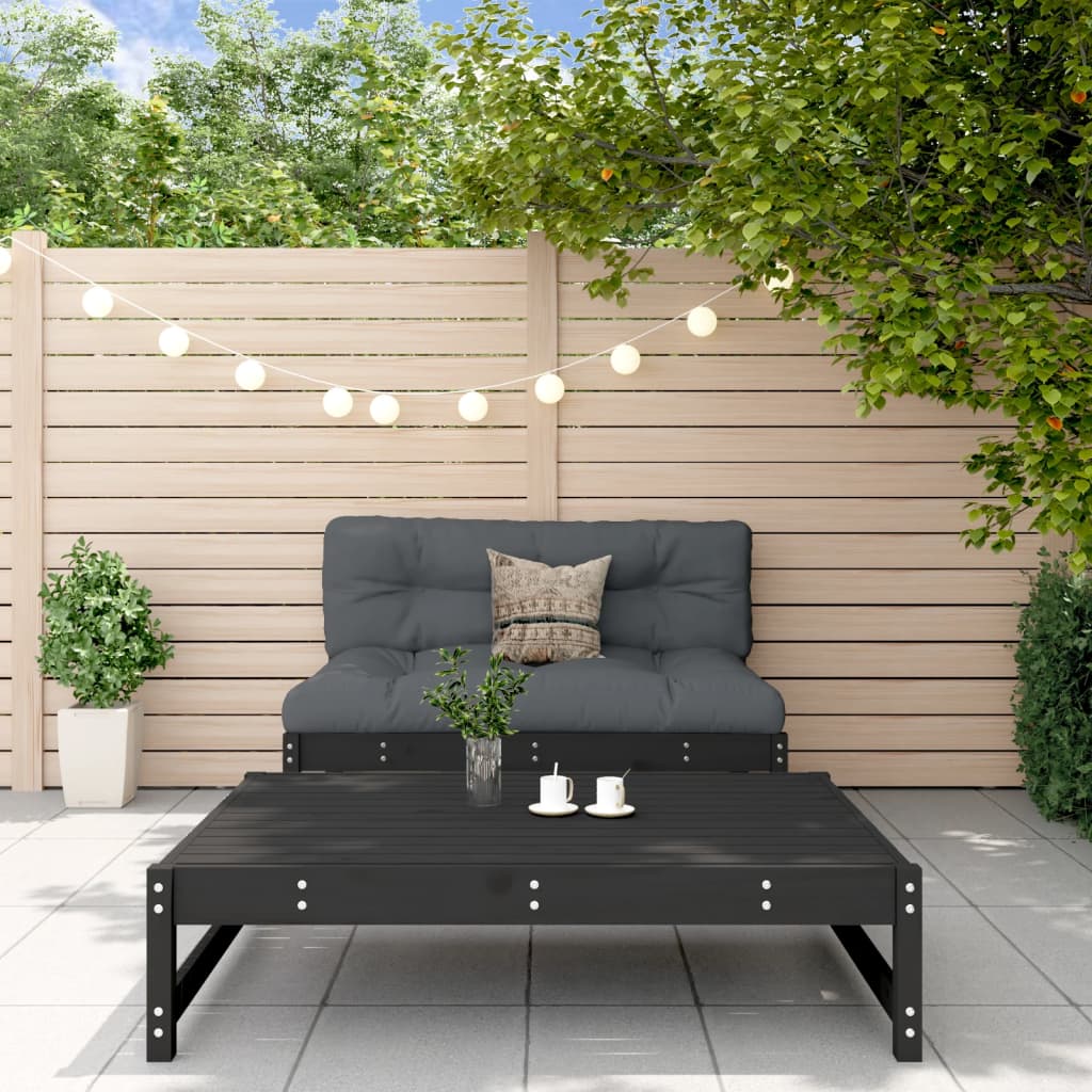 2 Piece Garden Lounge Set Black Solid Wood Pine - Millennium Furniture