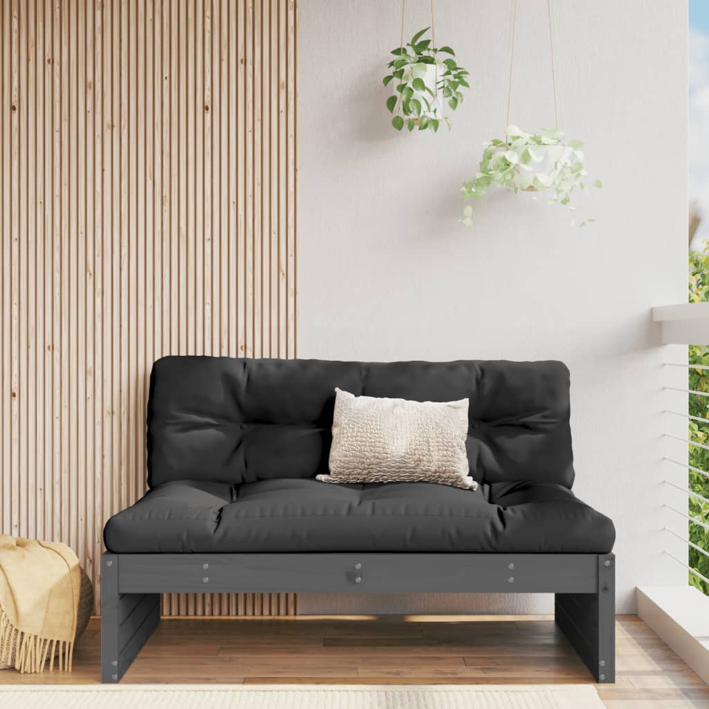 Garden Middle Sofa Grey 120x80 cm Solid Wood Pine - Direct Imports