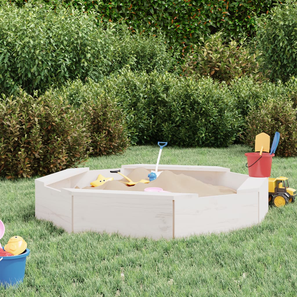 Sandbox with Seats White Octagon Solid Wood Pine - Brittle & Co