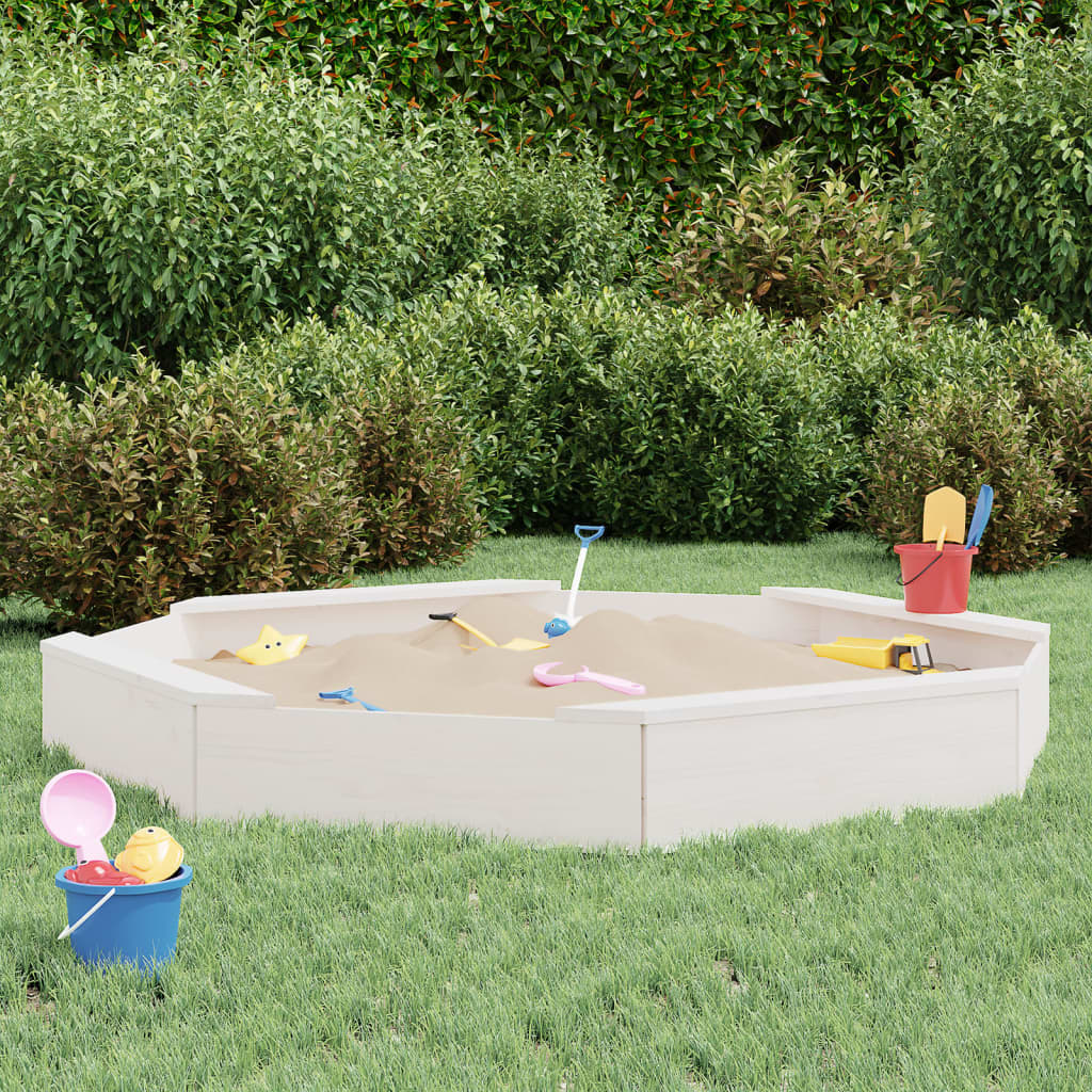 Sandbox with Seats White Octagon Solid Wood Pine - Casper Homes