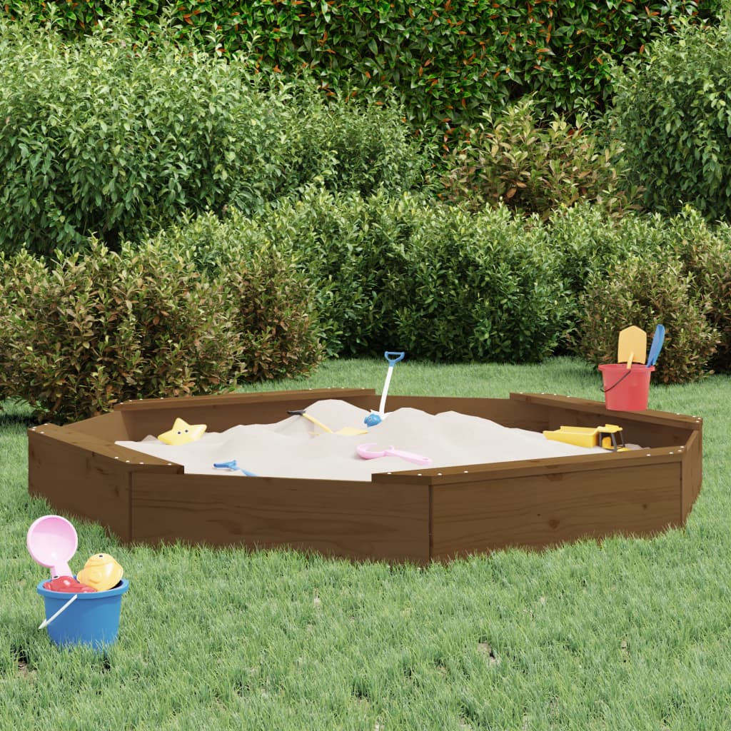 Sandbox with Seats Honey Brown Octagon Solid Wood Pine - Tyrell & Tyrell