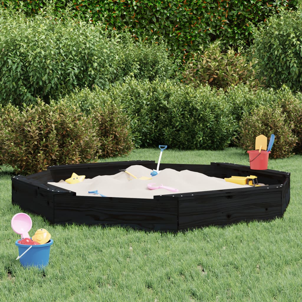 Sandbox with Seats Black Octagon Solid Wood Pine - Casper Homes