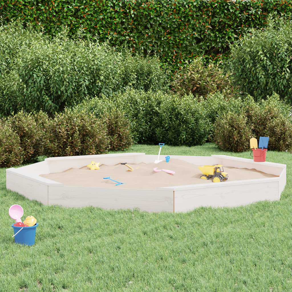 Sandbox with Seats White Octagon Solid Wood Pine - Merlin Deals
