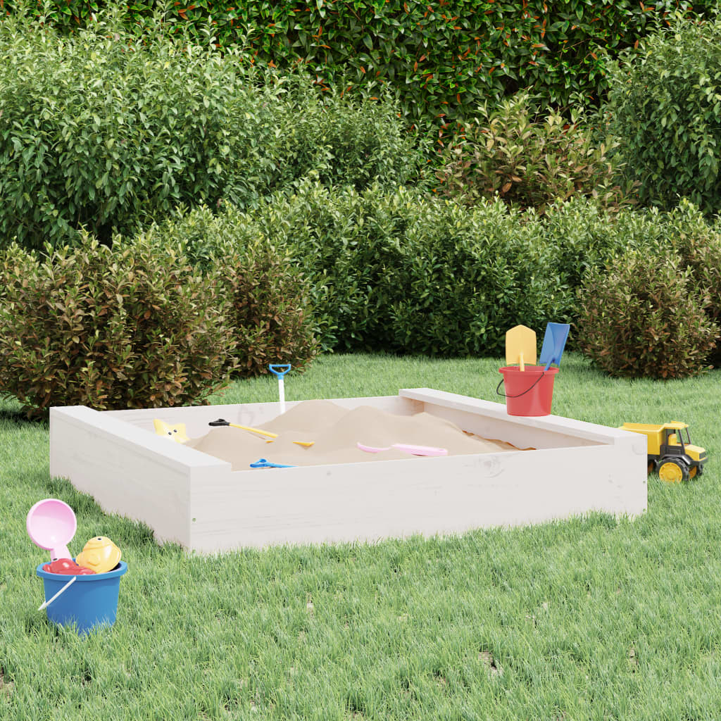 Sandbox with Seats White Square Solid Wood Pine - Brittle & Co