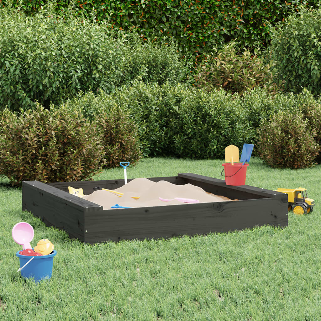 Sandbox with Seats Grey Square Solid Wood Pine - Sid & Sam