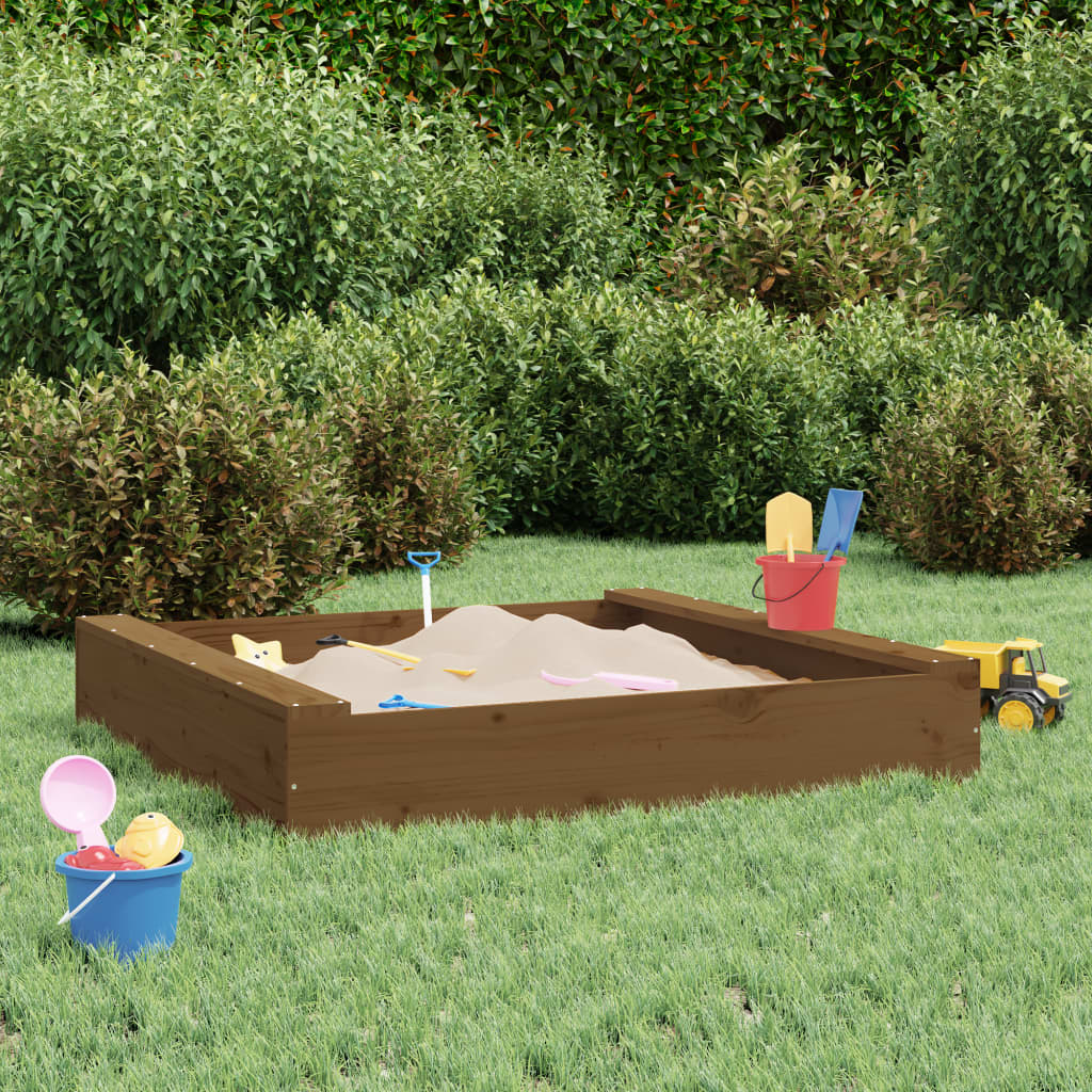 Sandbox with Seats Honey Brown Square Solid Wood Pine - Tyrell & Tyrell