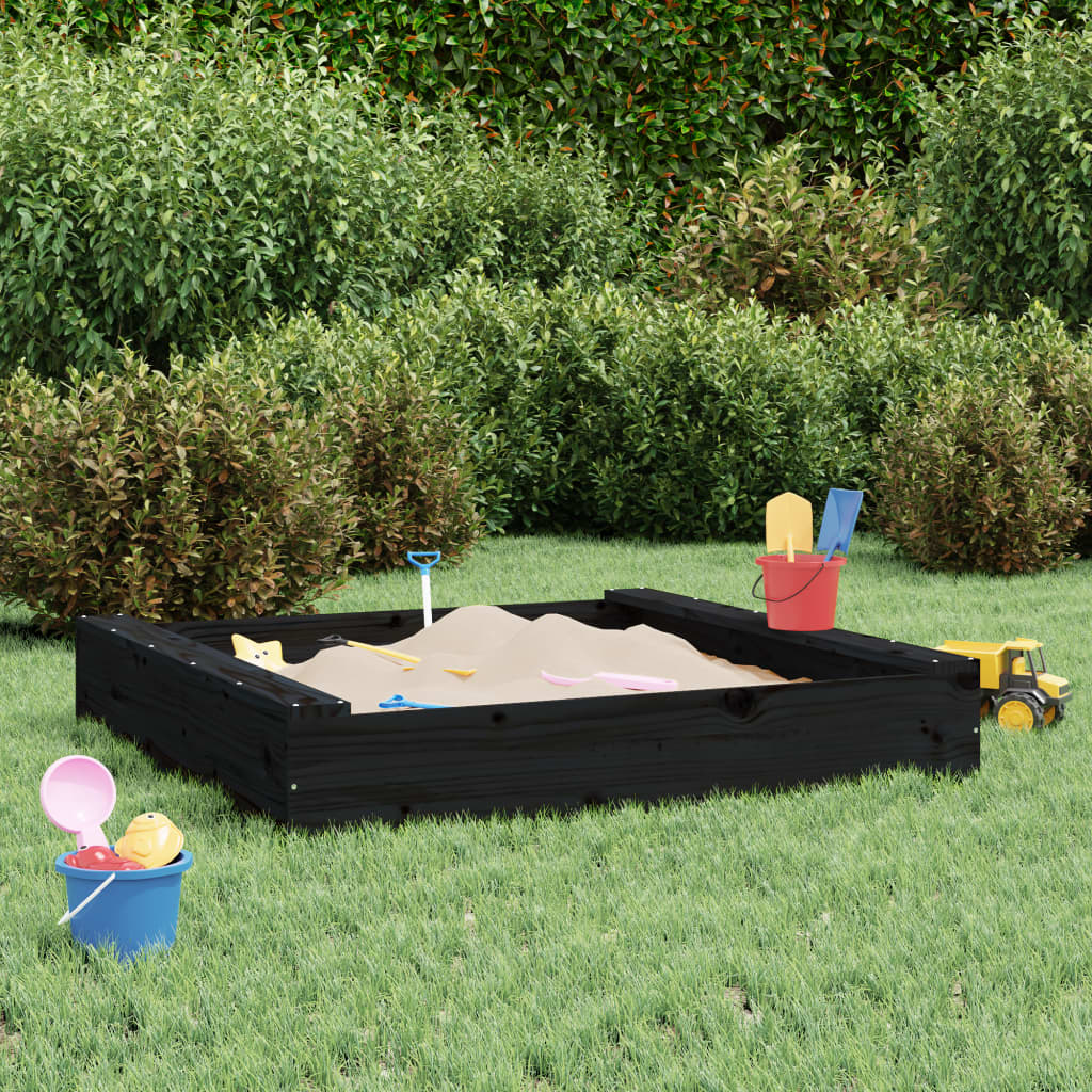 Sandbox with Seats Black Square Solid Wood Pine - Discount Dealers