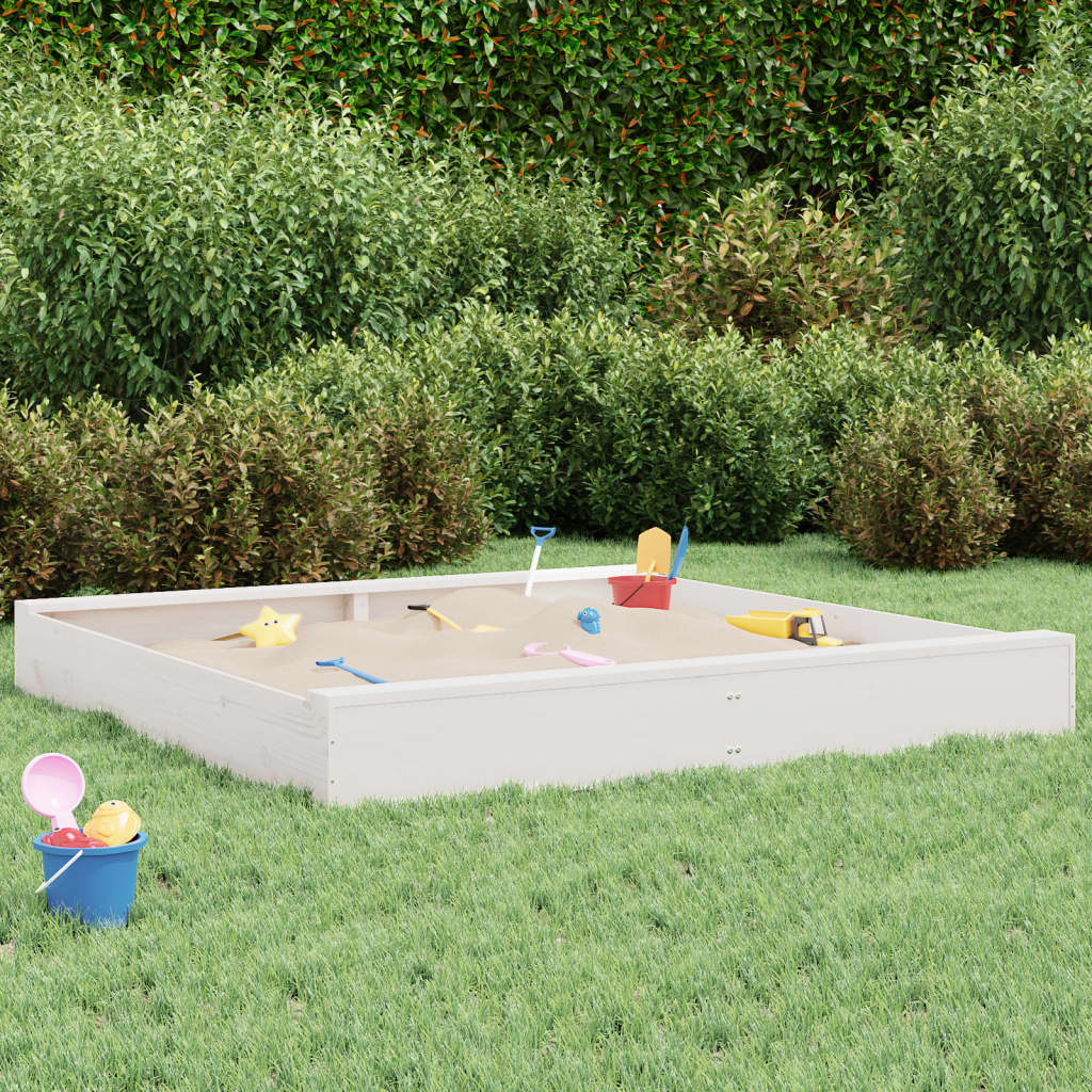 Sandbox with Seats White Square Solid Wood Pine - Tyrell & Tyrell
