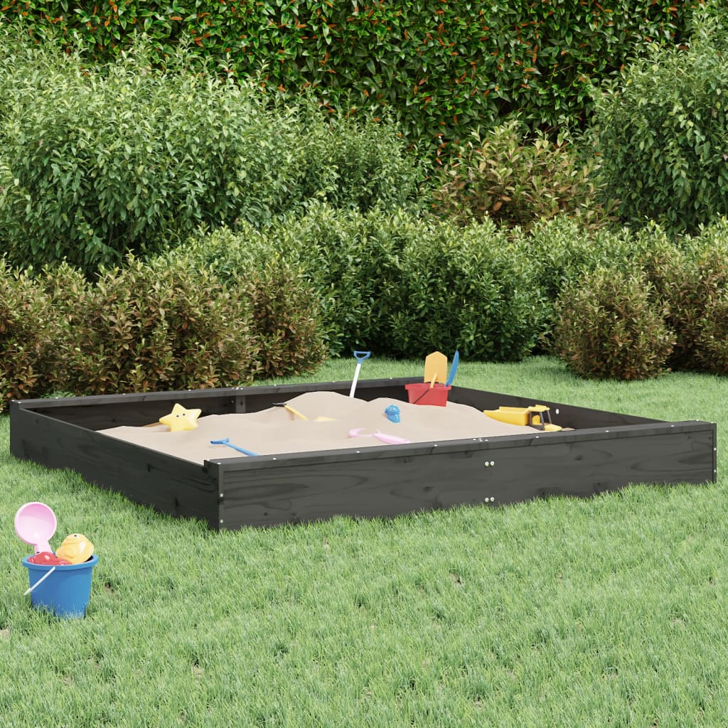 Sandbox with Seats Grey Square Solid Wood Pine - Merkel Designers