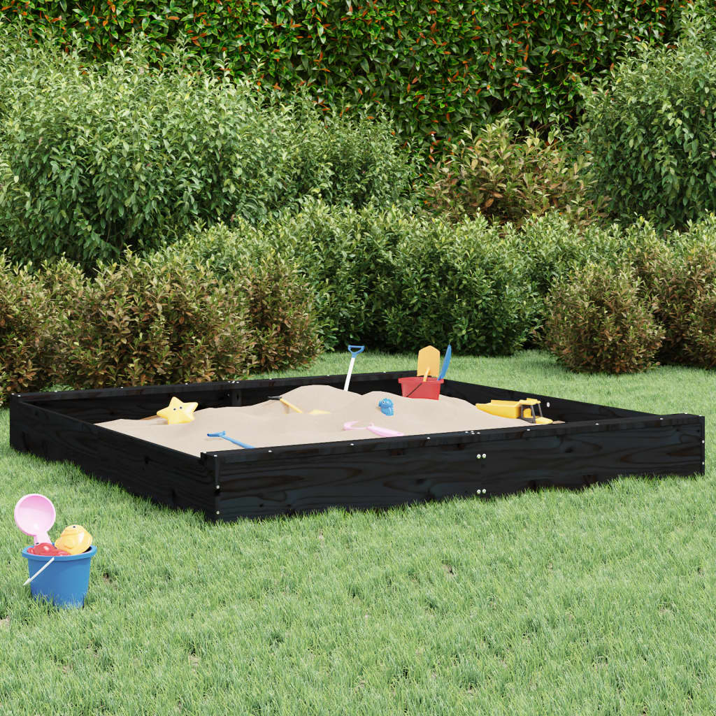 Sandbox with Seats Black Square Solid Wood Pine - Discount Dealers