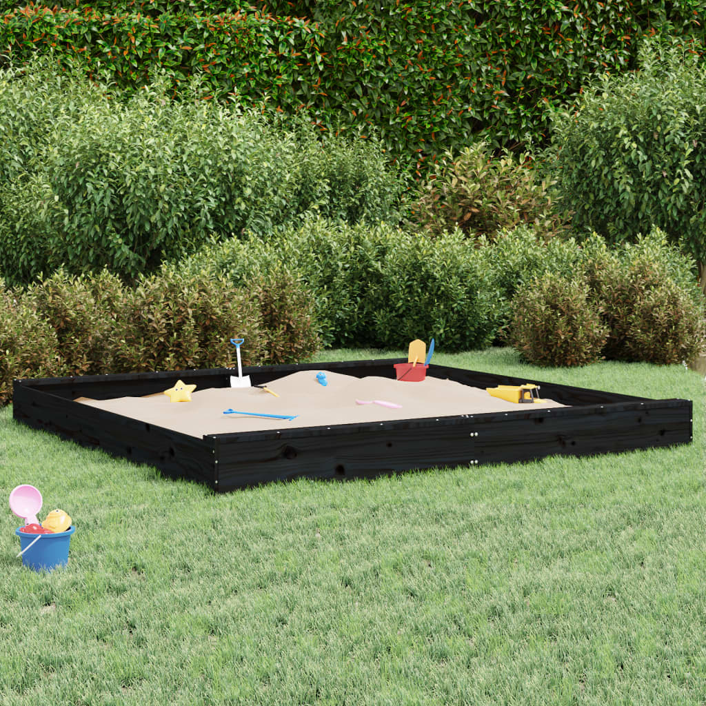 Sandbox with Seats Black Square Solid Wood Pine - Casper Homes