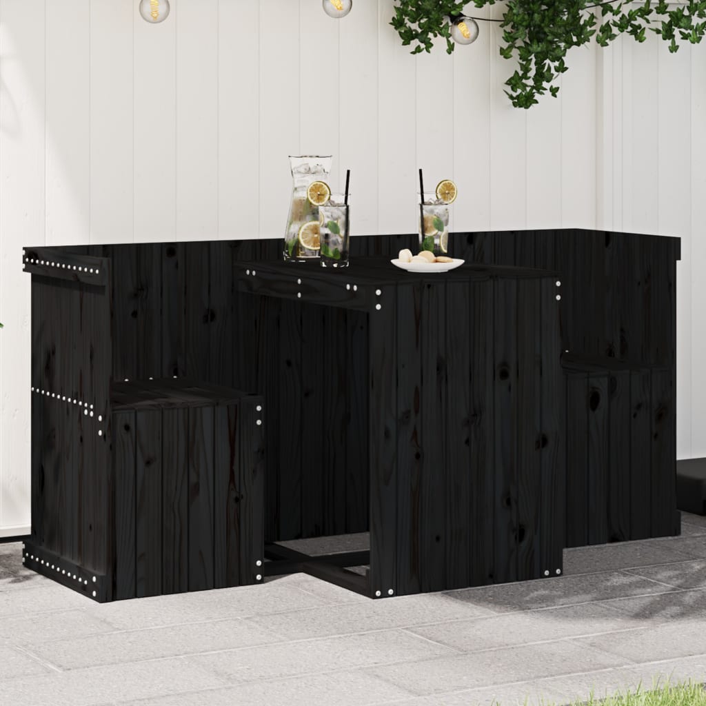 Balcony Set 2 Seater Black Solid Wood Pine - Casper Homes