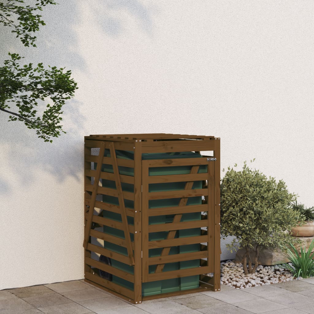 Wheelie Bin Storage Honey Brown 84x90x128.5 cm Solid Wood Pine - The Home Maker