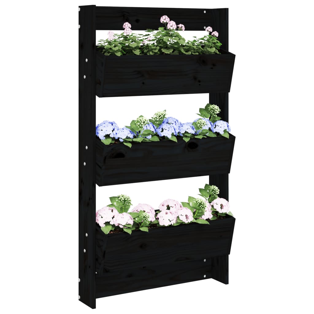 Wall Planter 3-Tier 60x18.5x110 cm Black Solid Wood Pine - Direct Imports
