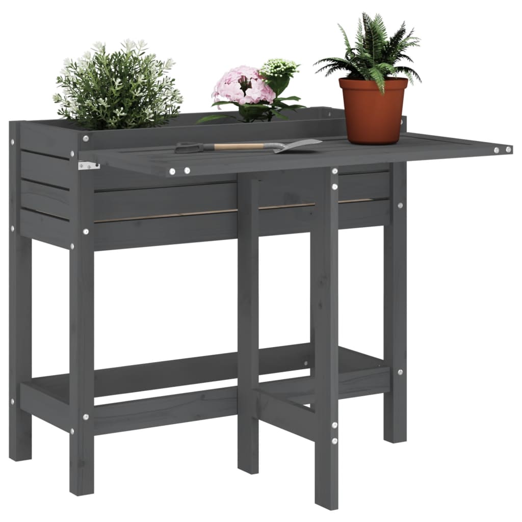 Garden Planter with Folding Tabletop Grey Solid Wood Pine - Merlin Deals