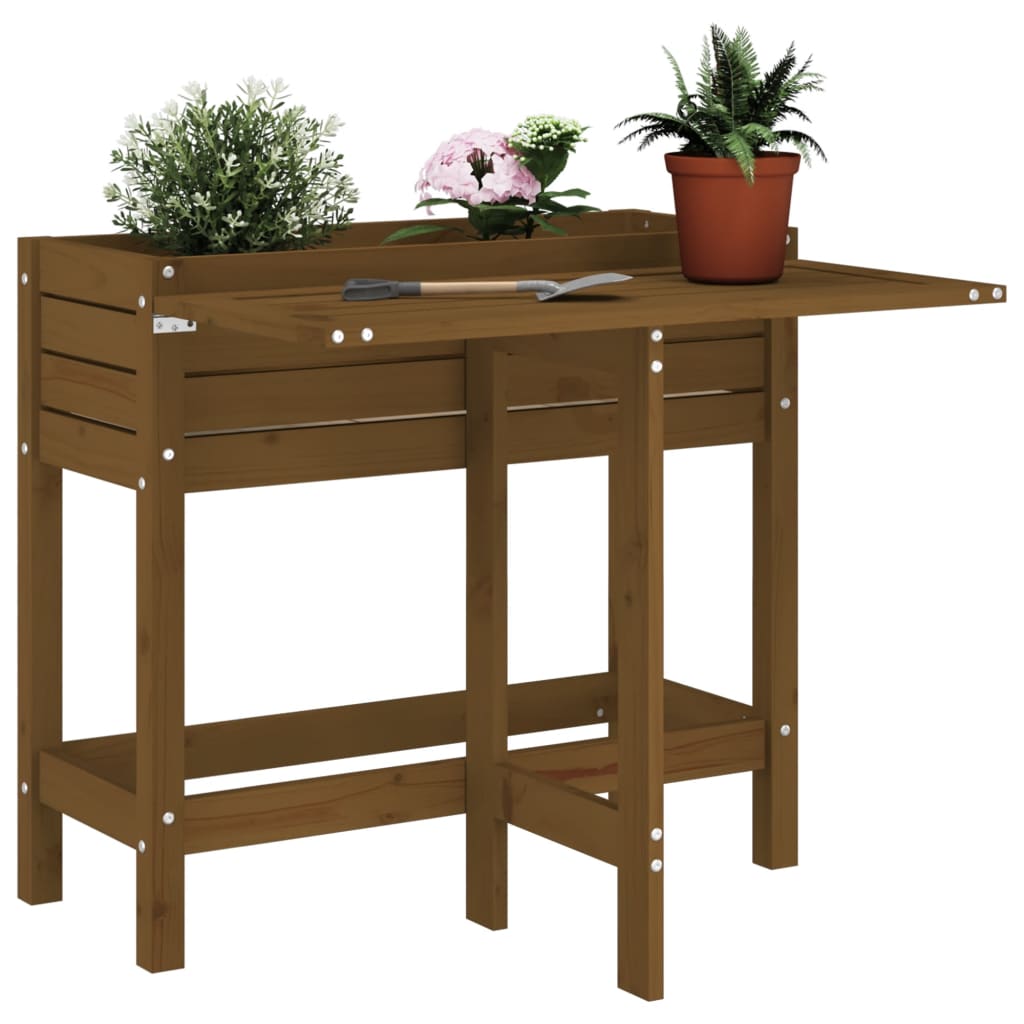 Garden Planter with Folding Tabletop Honey Brown Solid Wood Pine - Direct Imports