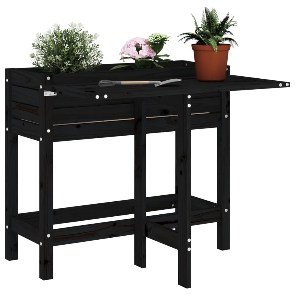 Garden Planter with Folding Tabletop Black Solid Wood Pine - Casper Homes