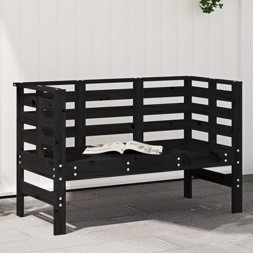 Garden Bench Black 111.5x53x71 cm Solid Wood Pine - Direct Imports