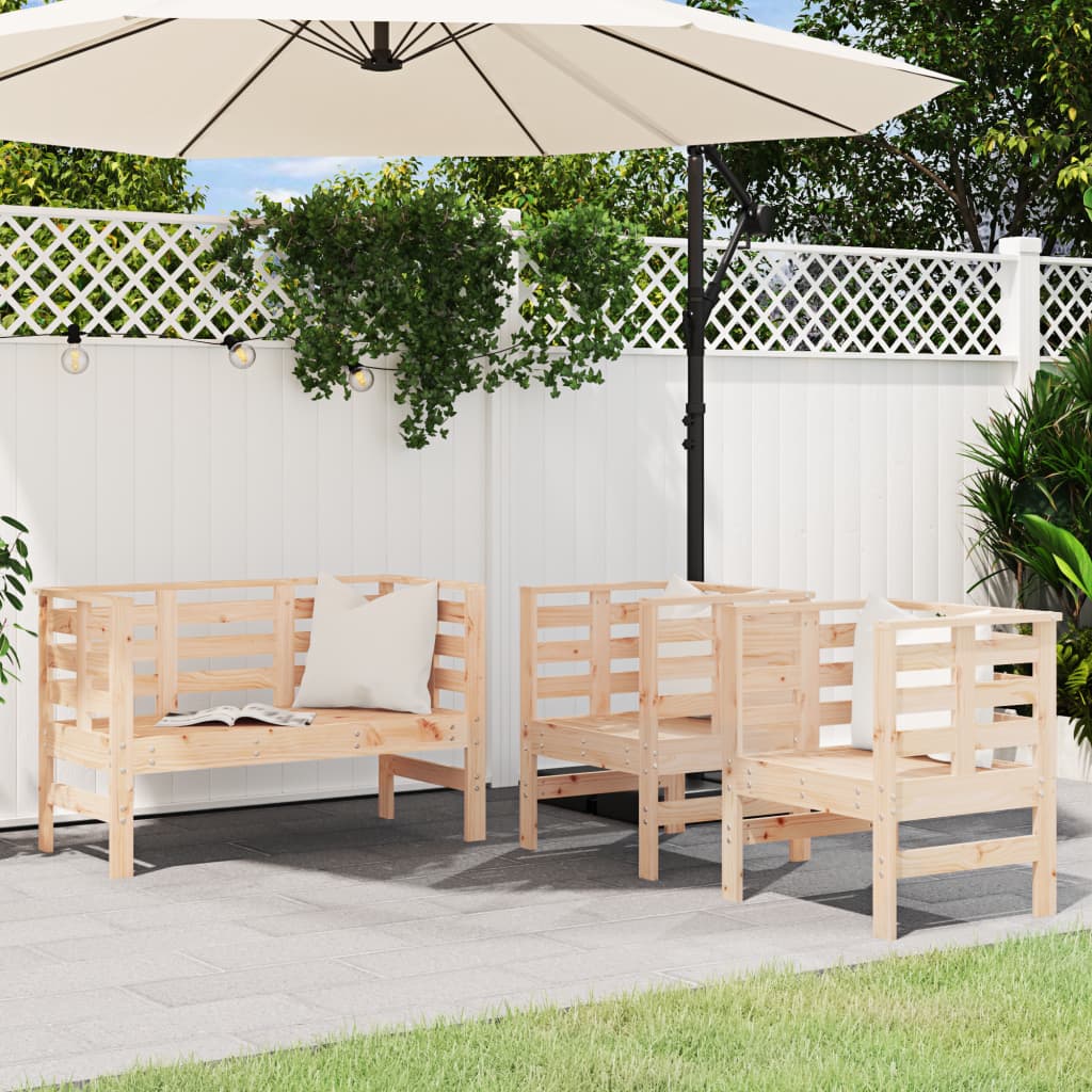 3 Piece Garden Lounge Set Solid Wood Pine - Merlin Deals