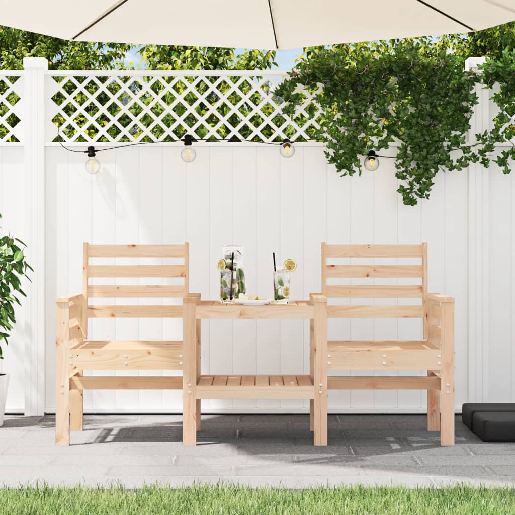 Garden Bench with Table 2-Seater Solid Wood Pine - Merkel Designers